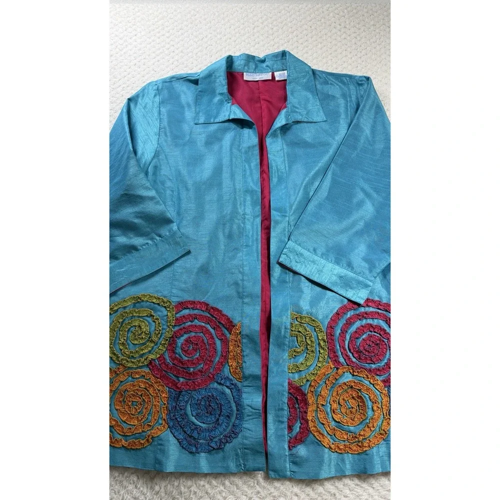 Bleu Bayou Stunning Appliqué, Lined Jacket w/inside Pocket, 3/4 Sleeve Sz XXL